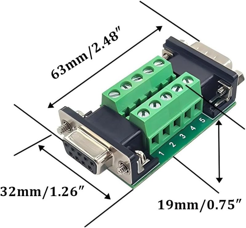 Willwewon 2PCS DB9 Female and Male Connector in One Breakout Board,RS232 D-SUB Serial to 9-pin Port Terminal Adapter Module - Image 2